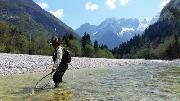Dmitry in the net, Slovenia fly fishing
